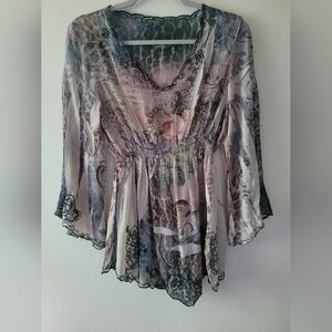 Y2K Babydoll Top Small Sheer Whimsigoth Leopard Grunge Embroidered Fairy Boho